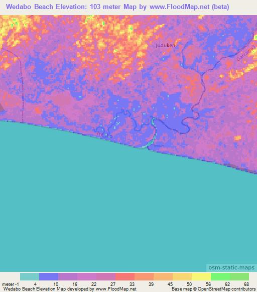 Wedabo Beach,Liberia Elevation Map