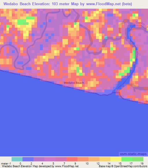 Wedabo Beach,Liberia Elevation Map