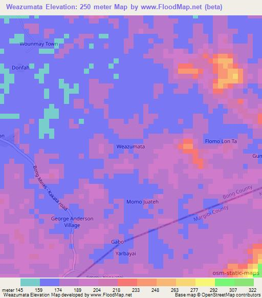 Weazumata,Liberia Elevation Map