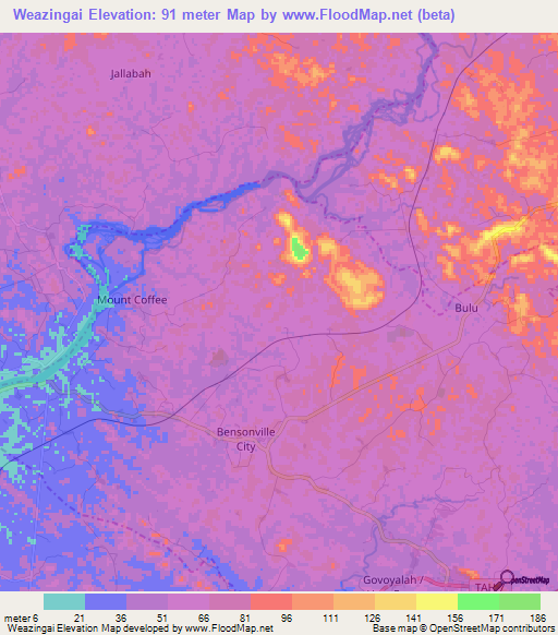 Weazingai,Liberia Elevation Map
