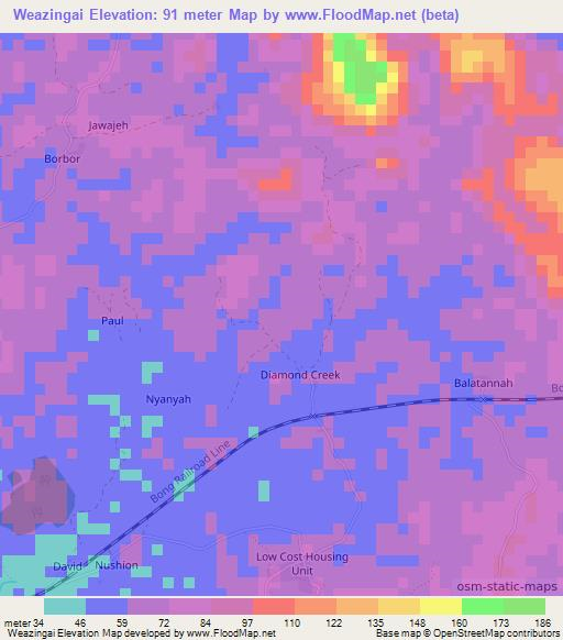 Weazingai,Liberia Elevation Map