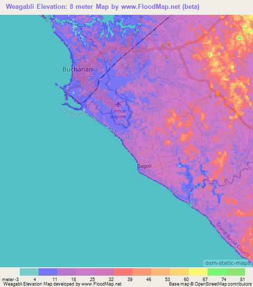 Weagabli,Liberia Elevation Map