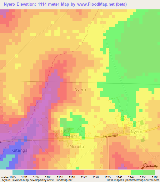 Nyero,Uganda Elevation Map