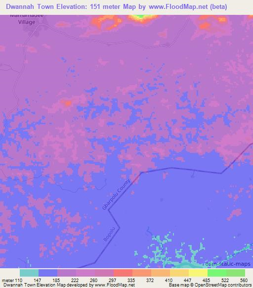 Dwannah Town,Liberia Elevation Map