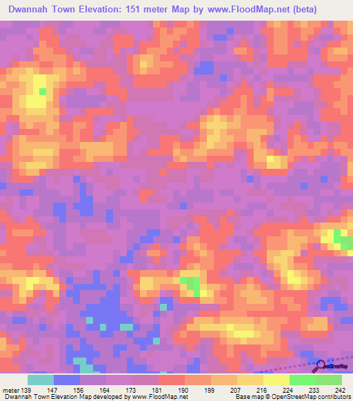 Dwannah Town,Liberia Elevation Map