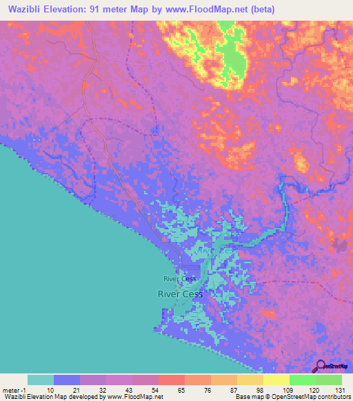 Wazibli,Liberia Elevation Map