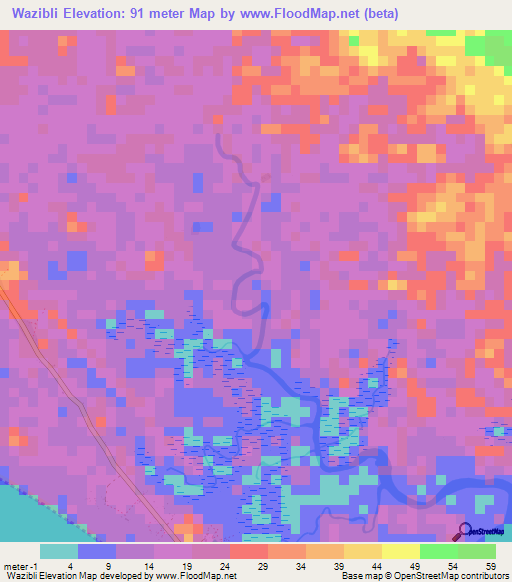 Wazibli,Liberia Elevation Map