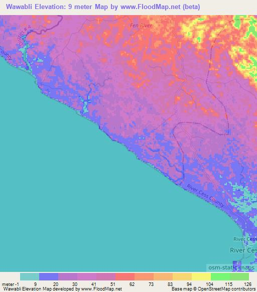 Wawabli,Liberia Elevation Map