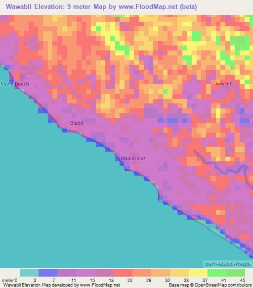 Wawabli,Liberia Elevation Map
