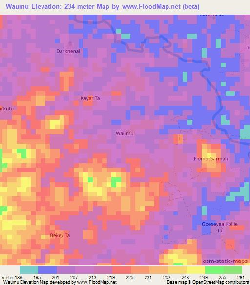 Waumu,Liberia Elevation Map