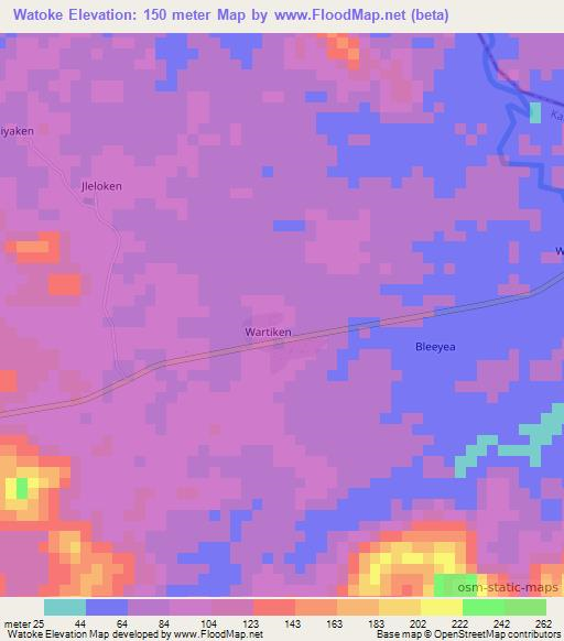 Watoke,Liberia Elevation Map