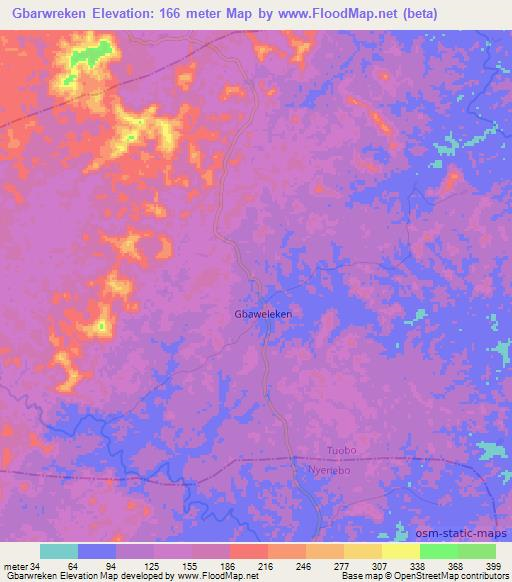 Gbarwreken,Liberia Elevation Map