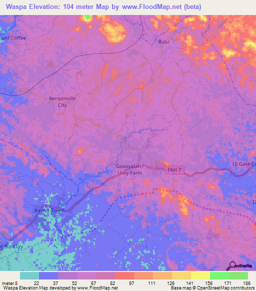 Waspa,Liberia Elevation Map