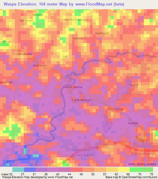 Waspa,Liberia Elevation Map