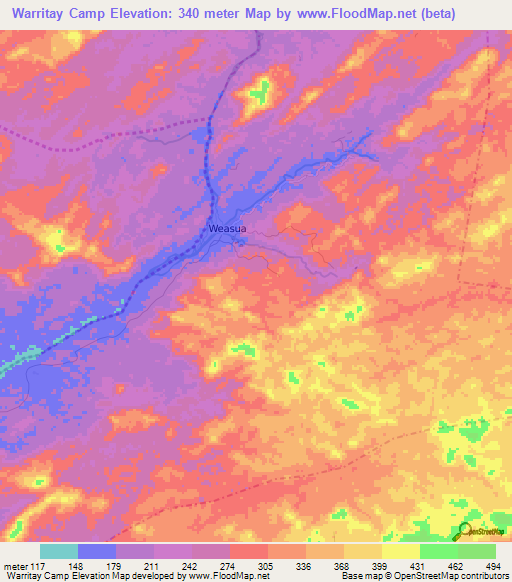 Warritay Camp,Liberia Elevation Map