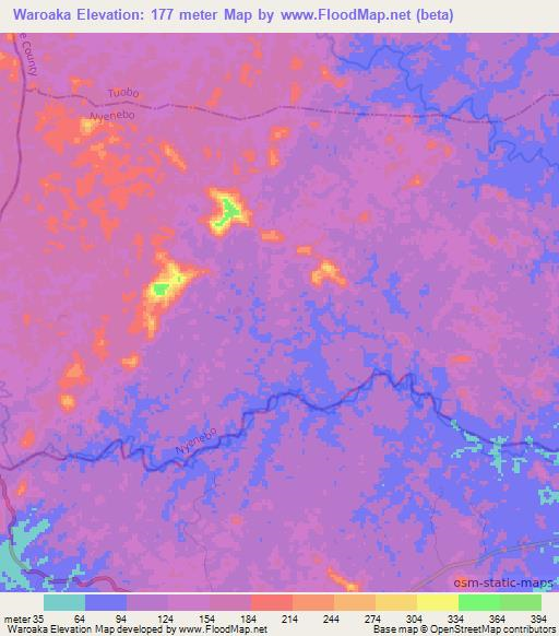 Waroaka,Liberia Elevation Map