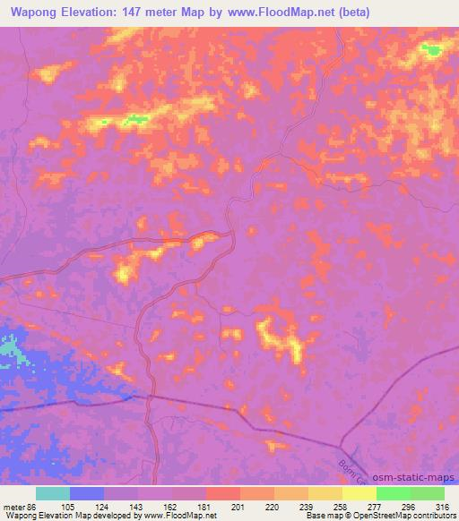 Wapong,Liberia Elevation Map