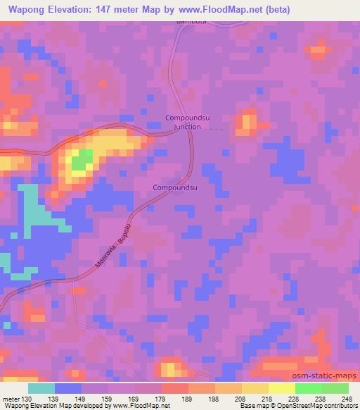 Wapong,Liberia Elevation Map