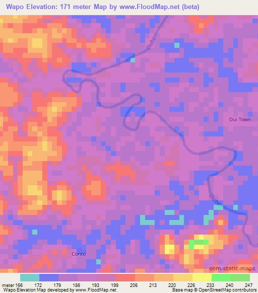 Wapo,Liberia Elevation Map