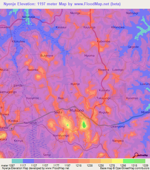Nyenje,Uganda Elevation Map