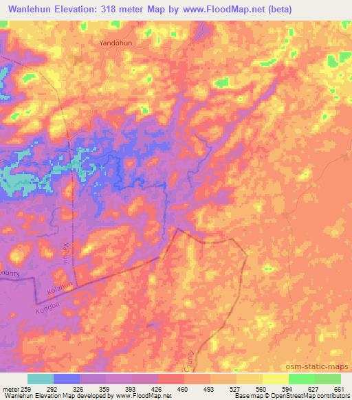 Wanlehun,Liberia Elevation Map