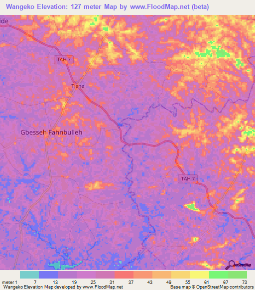 Wangeko,Liberia Elevation Map