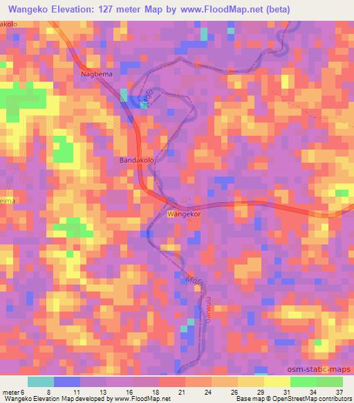 Wangeko,Liberia Elevation Map