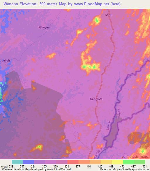 Wanana,Liberia Elevation Map