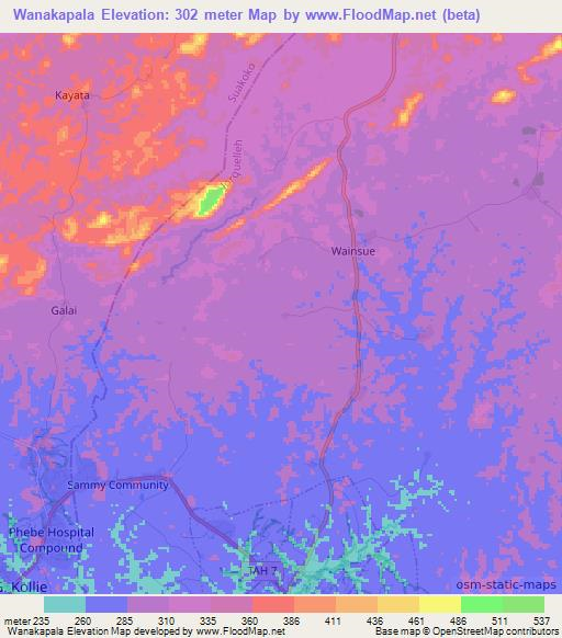 Wanakapala,Liberia Elevation Map