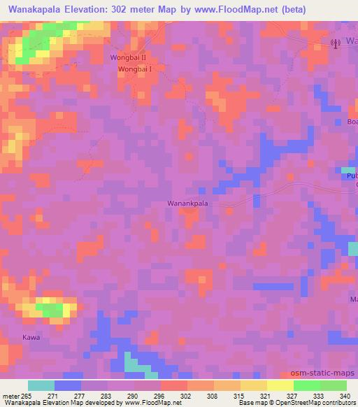 Wanakapala,Liberia Elevation Map