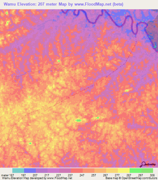 Wamu,Liberia Elevation Map