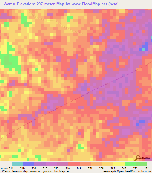 Wamu,Liberia Elevation Map