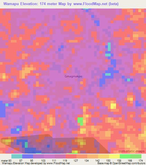 Wamapu,Liberia Elevation Map