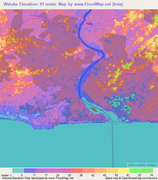 Waluke,Liberia Elevation Map