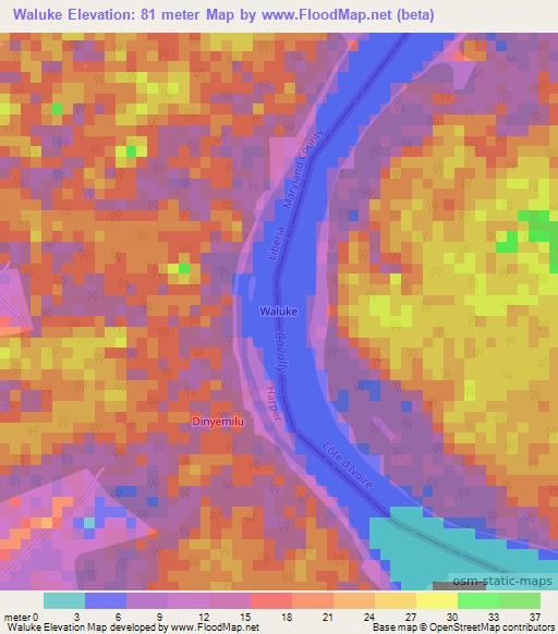Waluke,Liberia Elevation Map