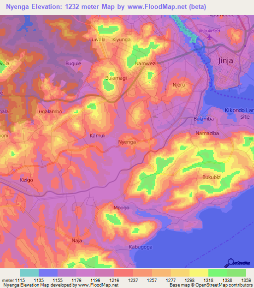 Nyenga,Uganda Elevation Map