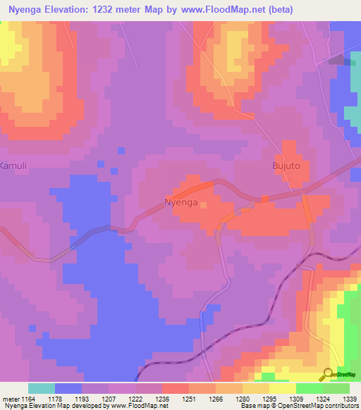 Nyenga,Uganda Elevation Map