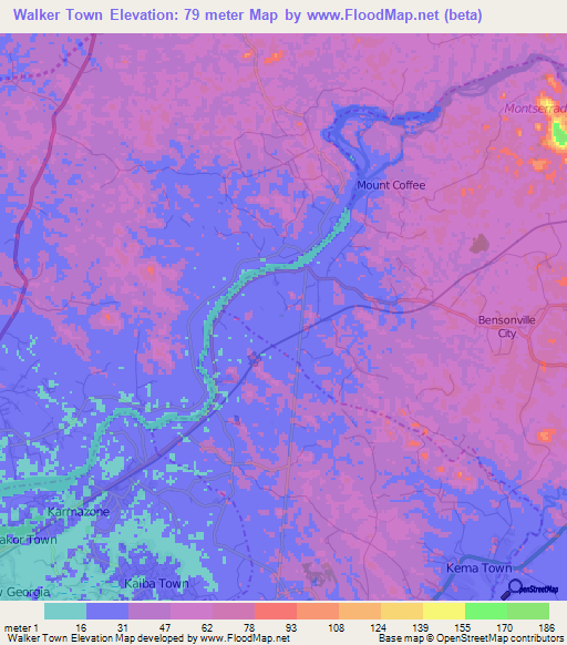 Walker Town,Liberia Elevation Map