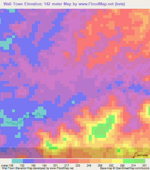 Wali Town,Liberia Elevation Map