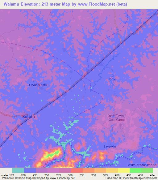 Walamu,Liberia Elevation Map