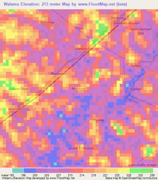 Walamu,Liberia Elevation Map