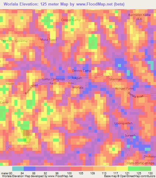 Worlala,Liberia Elevation Map