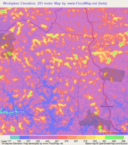 Wrolayken,Liberia Elevation Map