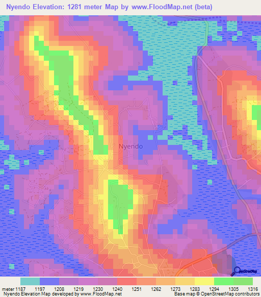 Nyendo,Uganda Elevation Map