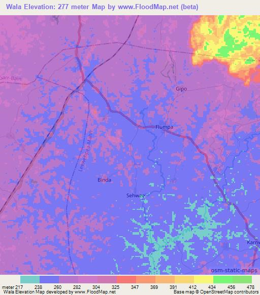 Wala,Liberia Elevation Map