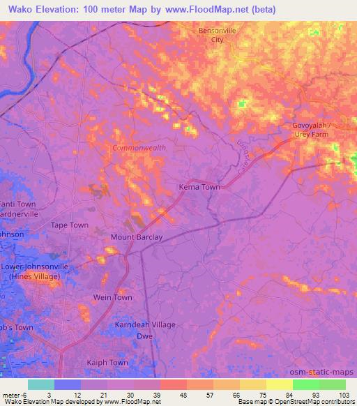 Wako,Liberia Elevation Map