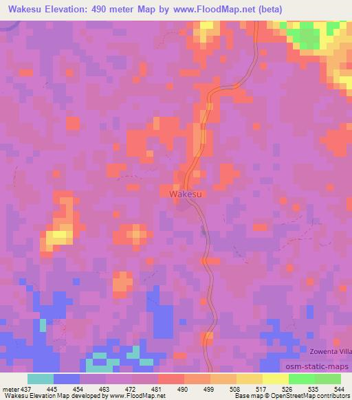Wakesu,Liberia Elevation Map