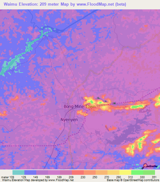 Waimu,Liberia Elevation Map
