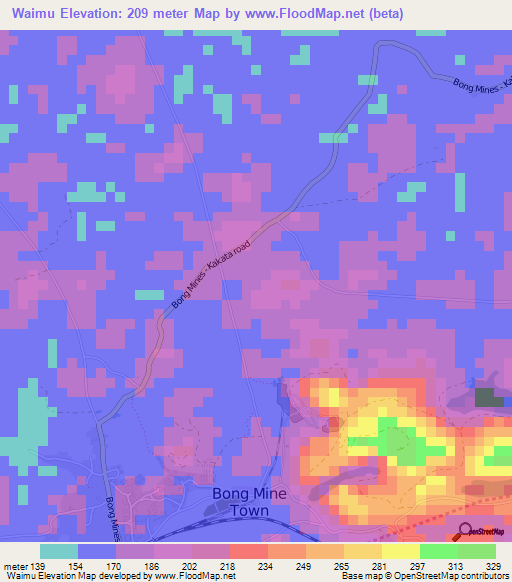 Waimu,Liberia Elevation Map