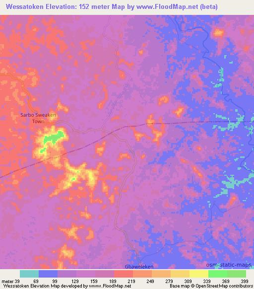 Wessatoken,Liberia Elevation Map